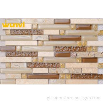 Hot - Resistant Strip Mosaic Tile , Crystal Glass And Stone